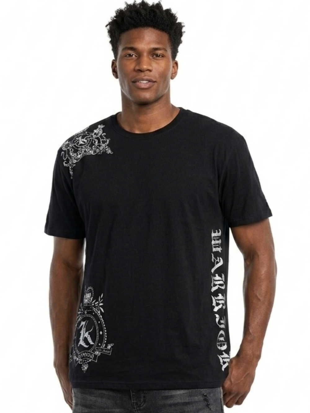 KONQUEST Men's Foil Warrior Print T-Shirt In Blk/silver